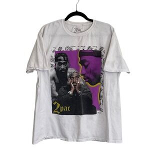 2Pac Shakur Graphic T-Shirt Mens XL White Purple Yellow Triple Portrait 2023